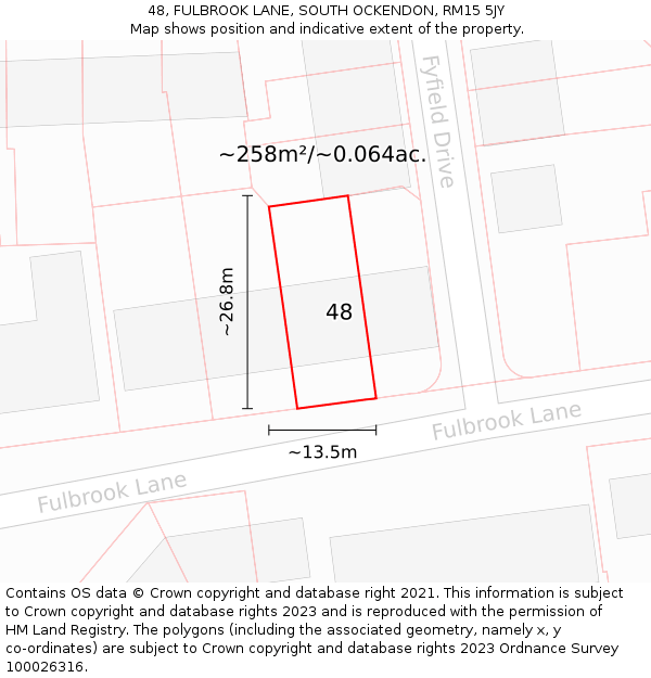 48, FULBROOK LANE, SOUTH OCKENDON, RM15 5JY: Plot and title map