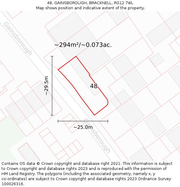 48, GAINSBOROUGH, BRACKNELL, RG12 7WL: Plot and title map