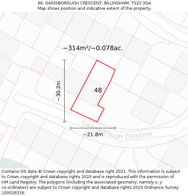 48, GAINSBOROUGH CRESCENT, BILLINGHAM, TS23 3GA: Plot and title map