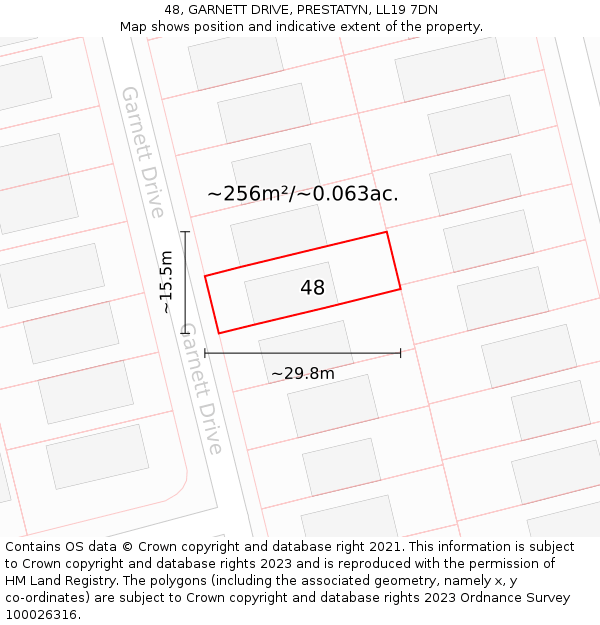 48, GARNETT DRIVE, PRESTATYN, LL19 7DN: Plot and title map