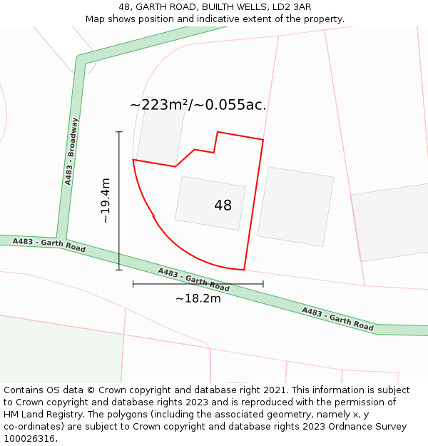 48, GARTH ROAD, BUILTH WELLS, LD2 3AR: Plot and title map