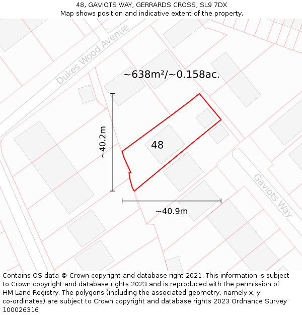 48, GAVIOTS WAY, GERRARDS CROSS, SL9 7DX: Plot and title map