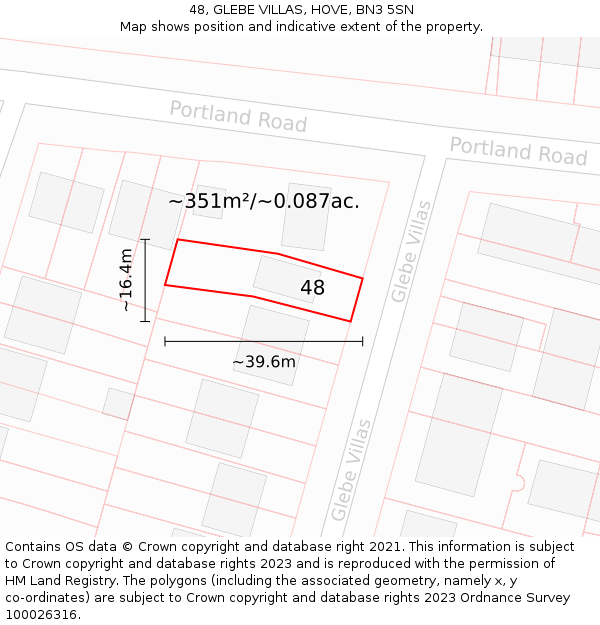 48, GLEBE VILLAS, HOVE, BN3 5SN: Plot and title map