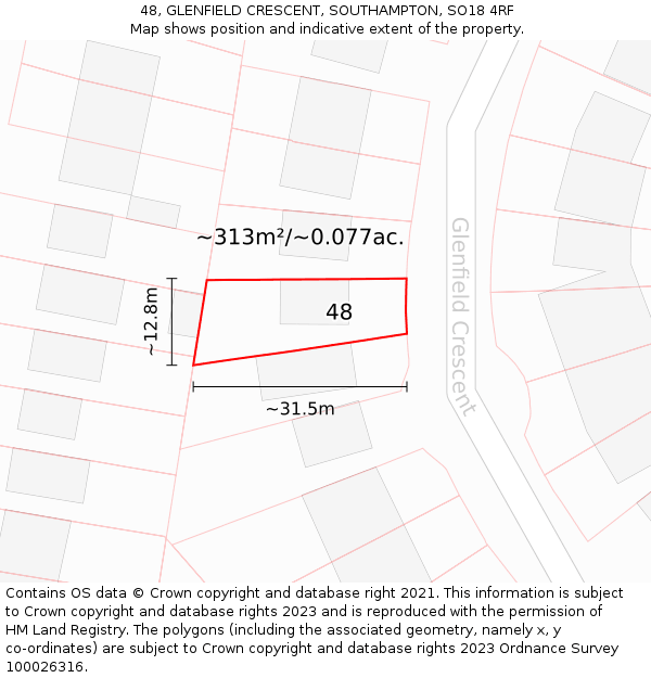 48, GLENFIELD CRESCENT, SOUTHAMPTON, SO18 4RF: Plot and title map