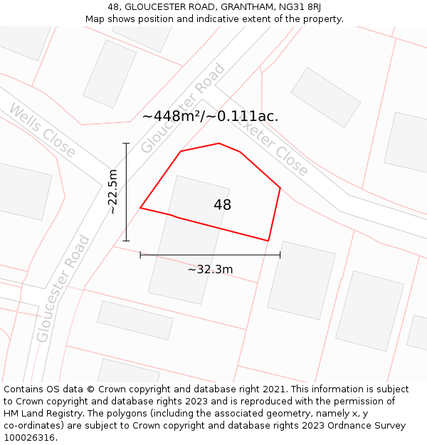 48, GLOUCESTER ROAD, GRANTHAM, NG31 8RJ: Plot and title map