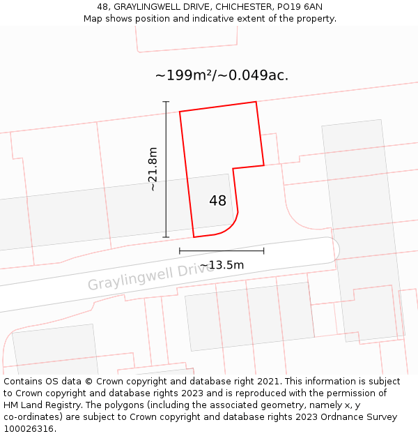 48, GRAYLINGWELL DRIVE, CHICHESTER, PO19 6AN: Plot and title map