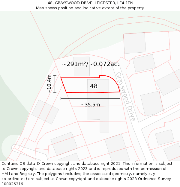 48, GRAYSWOOD DRIVE, LEICESTER, LE4 1EN: Plot and title map