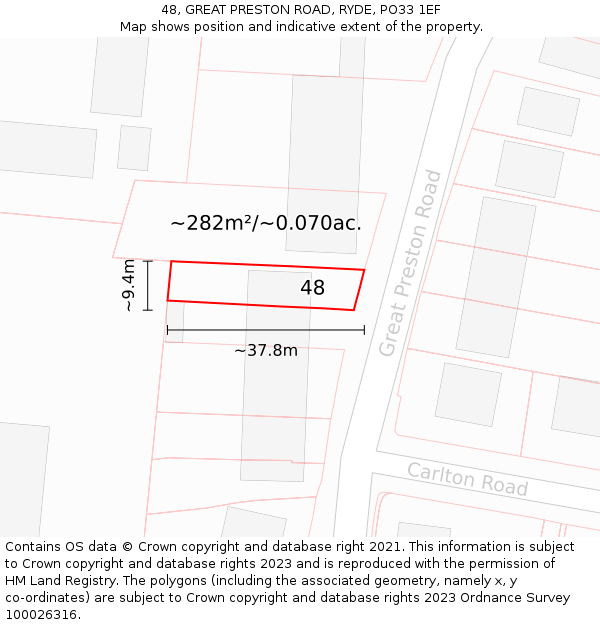 48, GREAT PRESTON ROAD, RYDE, PO33 1EF: Plot and title map