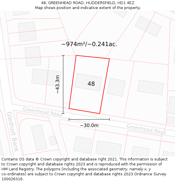 48, GREENHEAD ROAD, HUDDERSFIELD, HD1 4EZ: Plot and title map