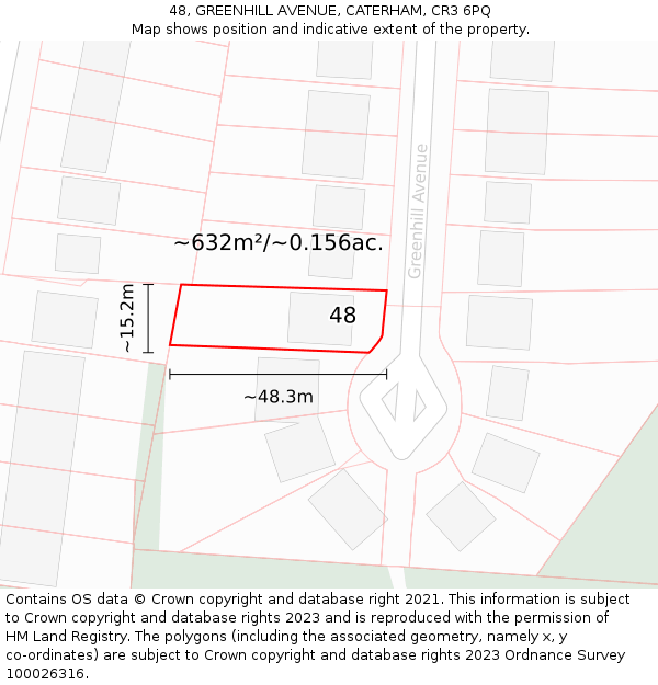 48, GREENHILL AVENUE, CATERHAM, CR3 6PQ: Plot and title map