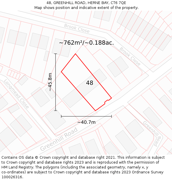 48, GREENHILL ROAD, HERNE BAY, CT6 7QE: Plot and title map