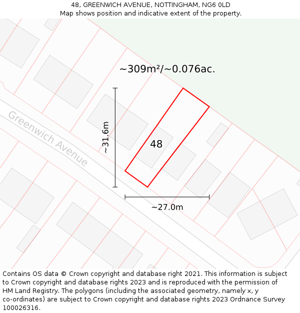 48, GREENWICH AVENUE, NOTTINGHAM, NG6 0LD: Plot and title map