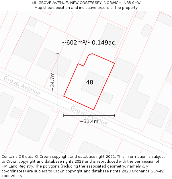 48, GROVE AVENUE, NEW COSTESSEY, NORWICH, NR5 0HW: Plot and title map