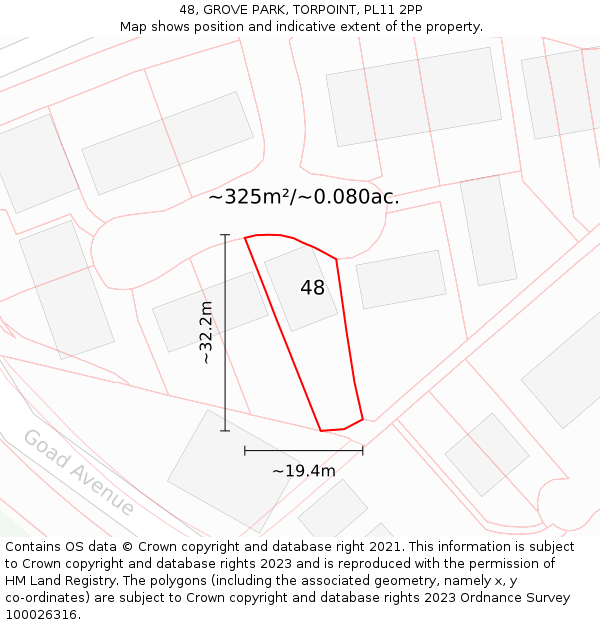 48, GROVE PARK, TORPOINT, PL11 2PP: Plot and title map