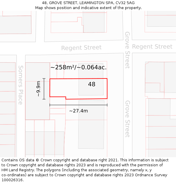 48, GROVE STREET, LEAMINGTON SPA, CV32 5AG: Plot and title map