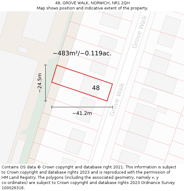 48, GROVE WALK, NORWICH, NR1 2QH: Plot and title map