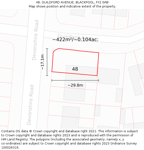48, GUILDFORD AVENUE, BLACKPOOL, FY2 0AB: Plot and title map