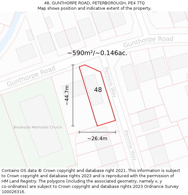 48, GUNTHORPE ROAD, PETERBOROUGH, PE4 7TQ: Plot and title map