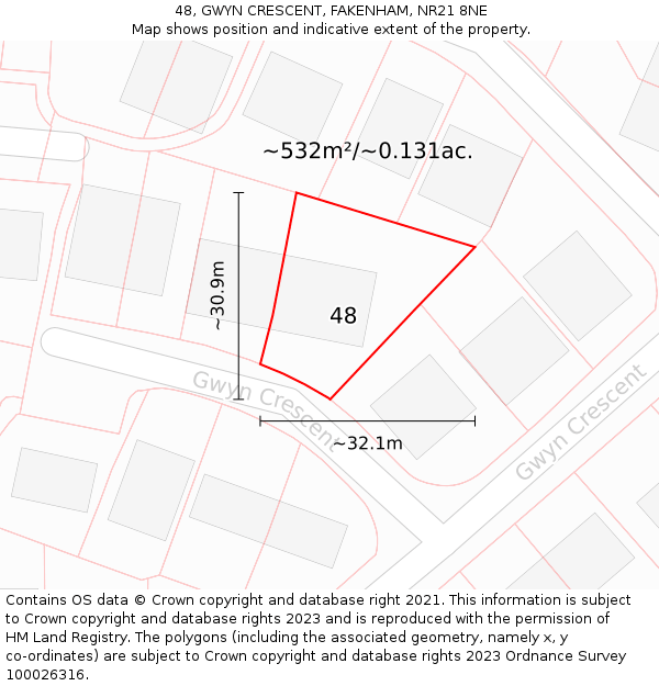 48, GWYN CRESCENT, FAKENHAM, NR21 8NE: Plot and title map