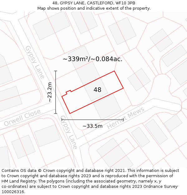 48, GYPSY LANE, CASTLEFORD, WF10 3PB: Plot and title map