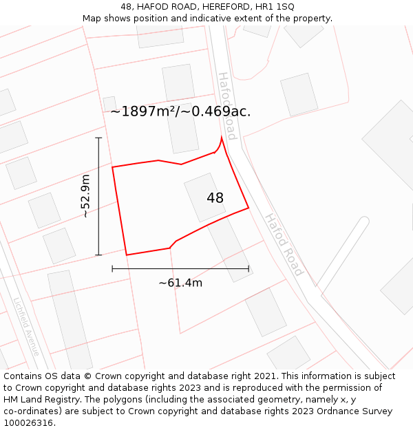 48, HAFOD ROAD, HEREFORD, HR1 1SQ: Plot and title map