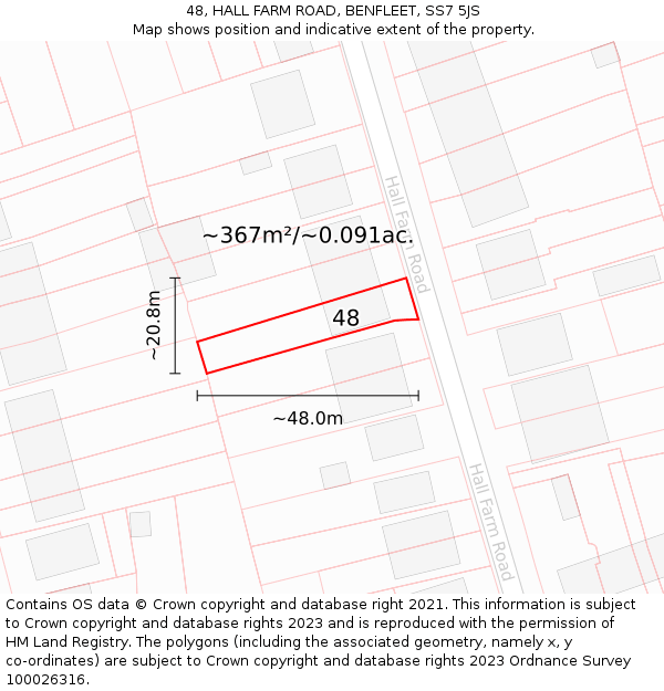 48, HALL FARM ROAD, BENFLEET, SS7 5JS: Plot and title map