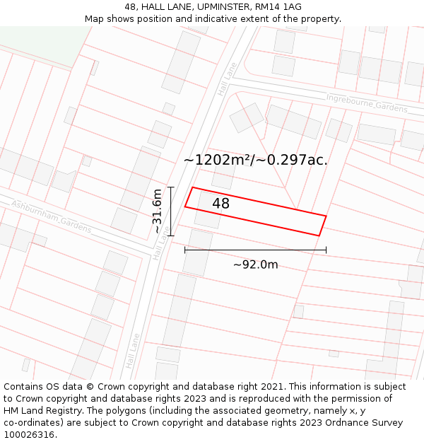 48, HALL LANE, UPMINSTER, RM14 1AG: Plot and title map