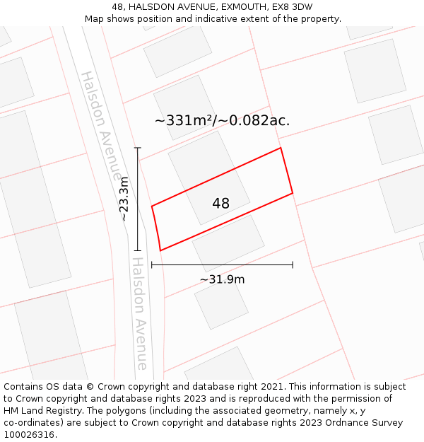 48, HALSDON AVENUE, EXMOUTH, EX8 3DW: Plot and title map