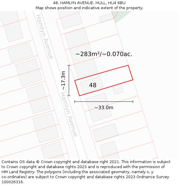 48, HAMLYN AVENUE, HULL, HU4 6BU: Plot and title map