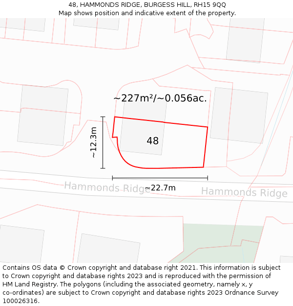 48, HAMMONDS RIDGE, BURGESS HILL, RH15 9QQ: Plot and title map