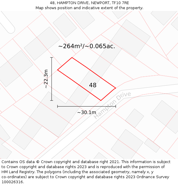 48, HAMPTON DRIVE, NEWPORT, TF10 7RE: Plot and title map