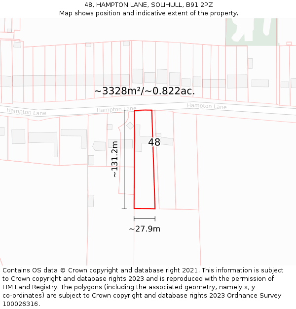 48, HAMPTON LANE, SOLIHULL, B91 2PZ: Plot and title map