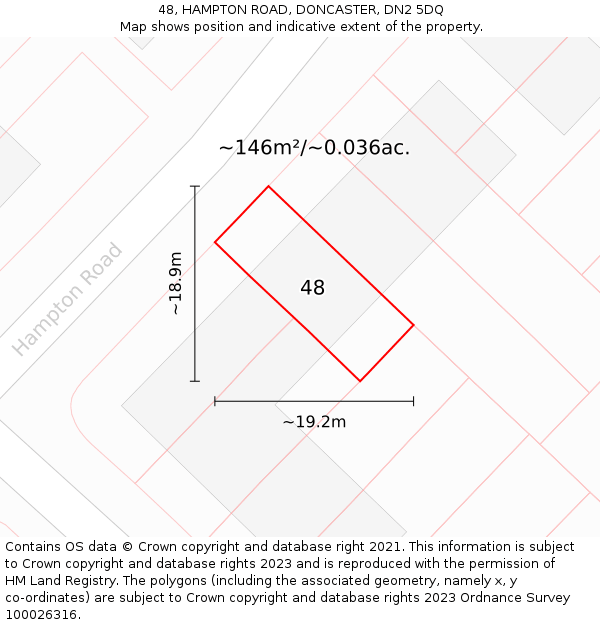 48, HAMPTON ROAD, DONCASTER, DN2 5DQ: Plot and title map