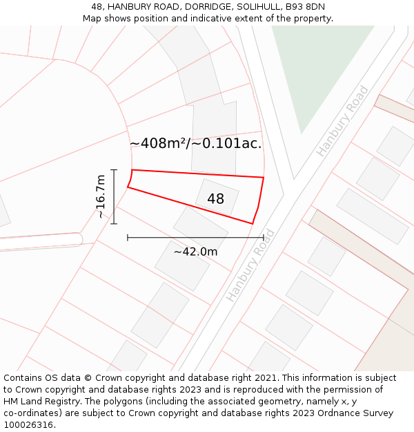 48, HANBURY ROAD, DORRIDGE, SOLIHULL, B93 8DN: Plot and title map