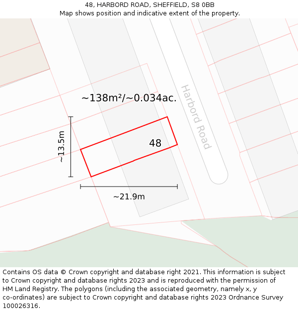 48, HARBORD ROAD, SHEFFIELD, S8 0BB: Plot and title map