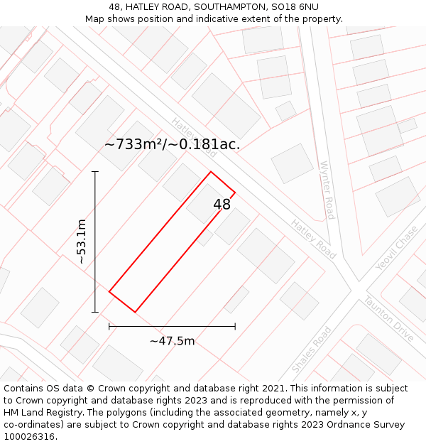 48, HATLEY ROAD, SOUTHAMPTON, SO18 6NU: Plot and title map