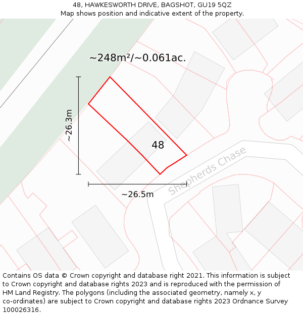 48, HAWKESWORTH DRIVE, BAGSHOT, GU19 5QZ: Plot and title map