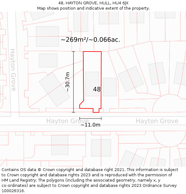 48, HAYTON GROVE, HULL, HU4 6JX: Plot and title map