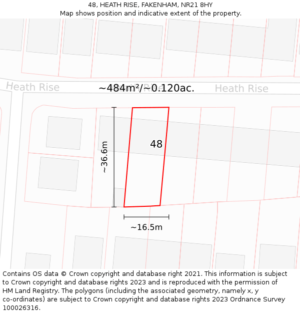 48, HEATH RISE, FAKENHAM, NR21 8HY: Plot and title map