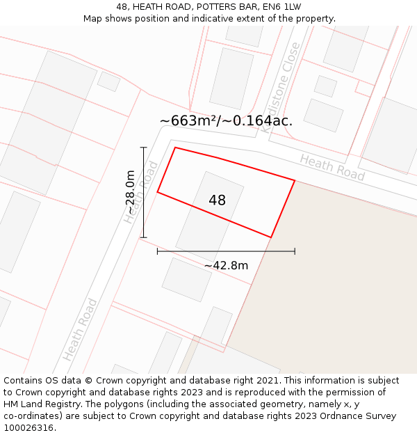 48, HEATH ROAD, POTTERS BAR, EN6 1LW: Plot and title map