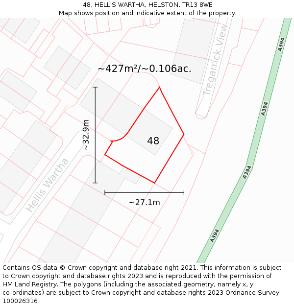 48, HELLIS WARTHA, HELSTON, TR13 8WE: Plot and title map