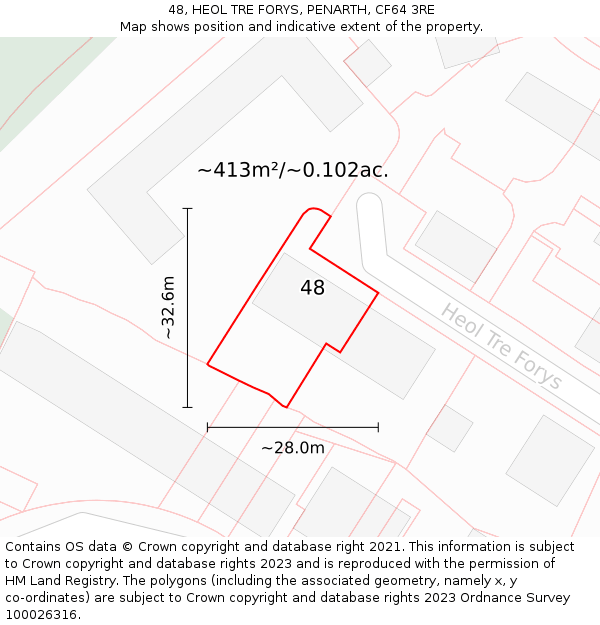 48, HEOL TRE FORYS, PENARTH, CF64 3RE: Plot and title map