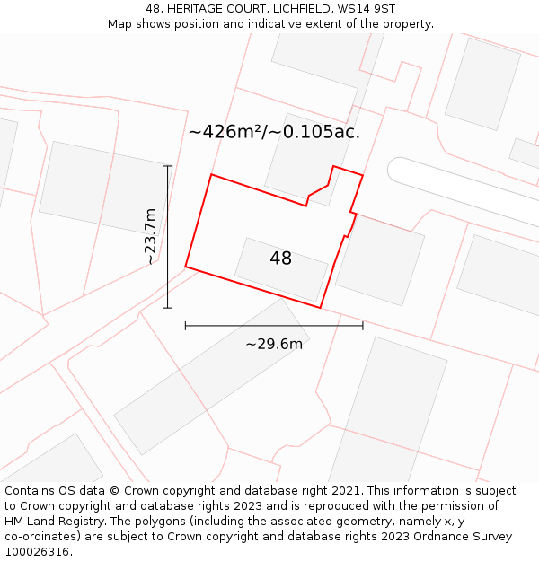 48, HERITAGE COURT, LICHFIELD, WS14 9ST: Plot and title map
