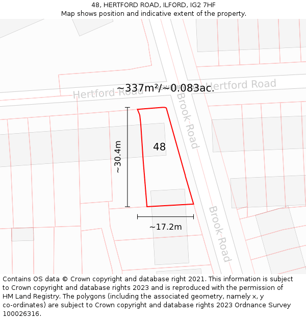 48, HERTFORD ROAD, ILFORD, IG2 7HF: Plot and title map