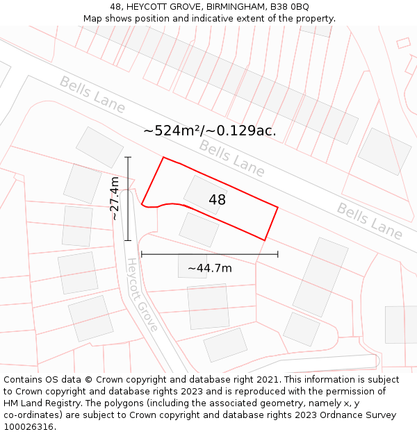 48, HEYCOTT GROVE, BIRMINGHAM, B38 0BQ: Plot and title map