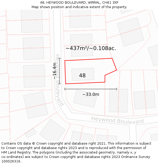 48, HEYWOOD BOULEVARD, WIRRAL, CH61 3XF: Plot and title map