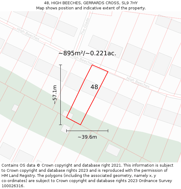 48, HIGH BEECHES, GERRARDS CROSS, SL9 7HY: Plot and title map