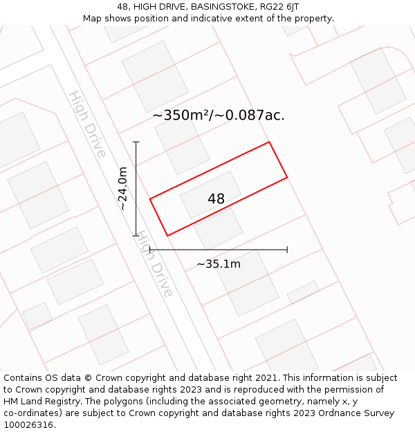 48, HIGH DRIVE, BASINGSTOKE, RG22 6JT: Plot and title map