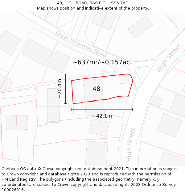 48, HIGH ROAD, RAYLEIGH, SS6 7AD: Plot and title map