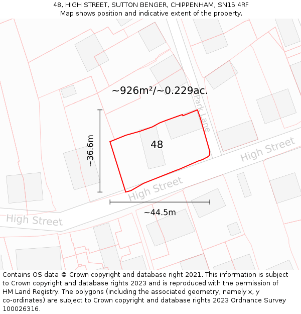 48, HIGH STREET, SUTTON BENGER, CHIPPENHAM, SN15 4RF: Plot and title map